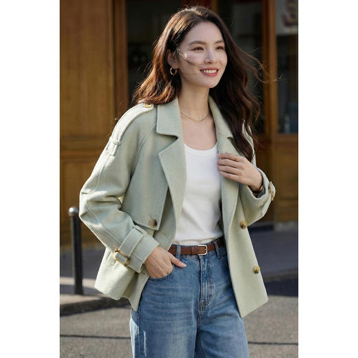 小个子短款羊毛呢外套 米思阳2026春季高端羊毛双面呢厚实保暖 通勤设计感大衣女1381 商品图5