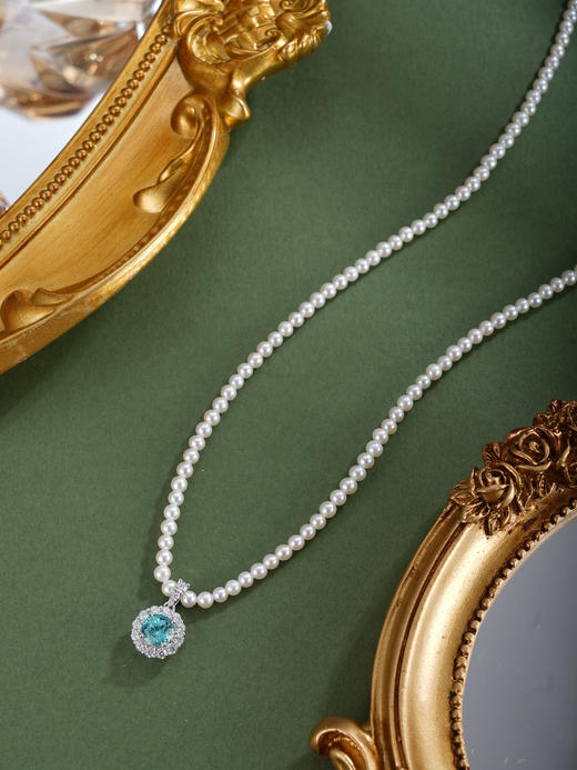 子佩集【蓝海花梦】银S925珍珠惜王妃项链【ZZXL020】2.8mm珠蓝太阳花2601 商品图2