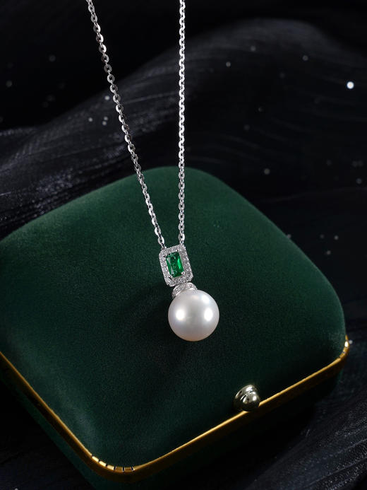 子佩集【珍情不渝】银S925珍珠惜王妃吊坠【P2864】10mm珠双色绿方块（不含链）2601 商品图4