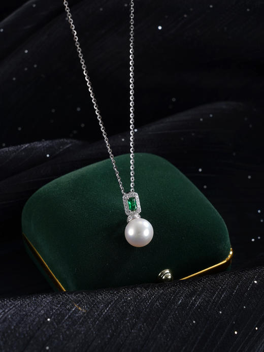 子佩集【珍情不渝】银S925珍珠惜王妃吊坠【P2864】10mm珠双色绿方块（不含链）2601 商品图2