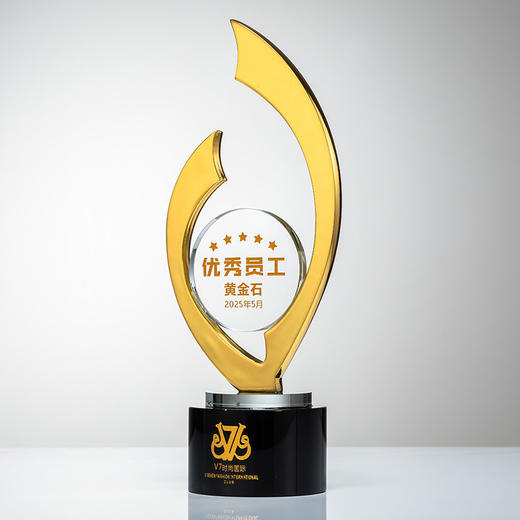金属水晶奖杯彩印五角星高档优秀员工销售冠军年会颁奖牌 商品图3