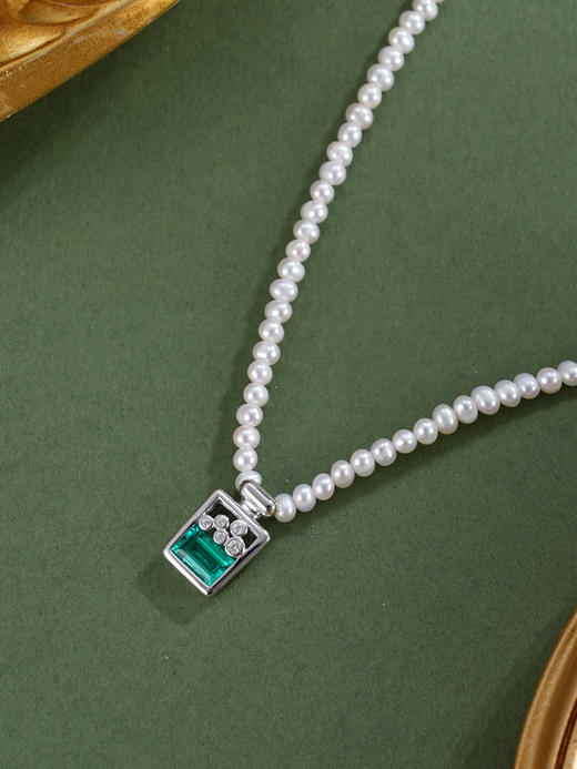 子佩集【青岚拾光】银S925珍珠惜王妃项链【ZZXL015】2.8mm珠绿方块2601 商品图3
