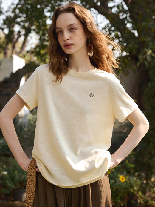 OLrain欧芮儿2026针织短袖T恤黄色宽松舒适透气休闲上衣 商品图2