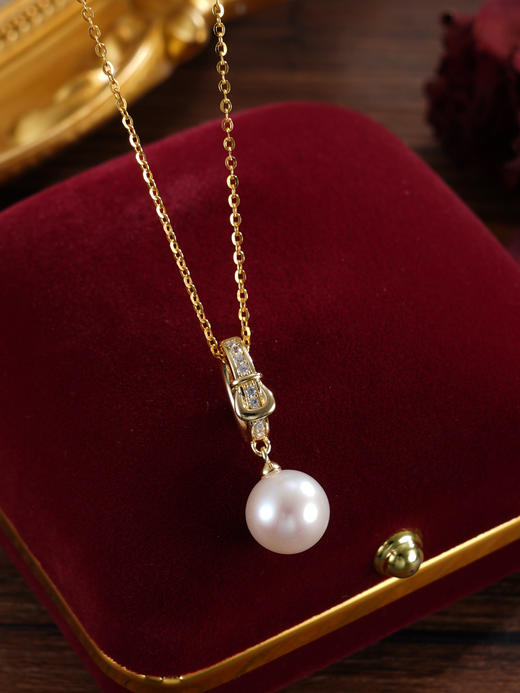 子佩集【羁绊之扣】银S925珍珠惜王妃吊坠【PM2109-XF】8.8mm珠镀金皮带扣吊球（不含链）2601 商品图2