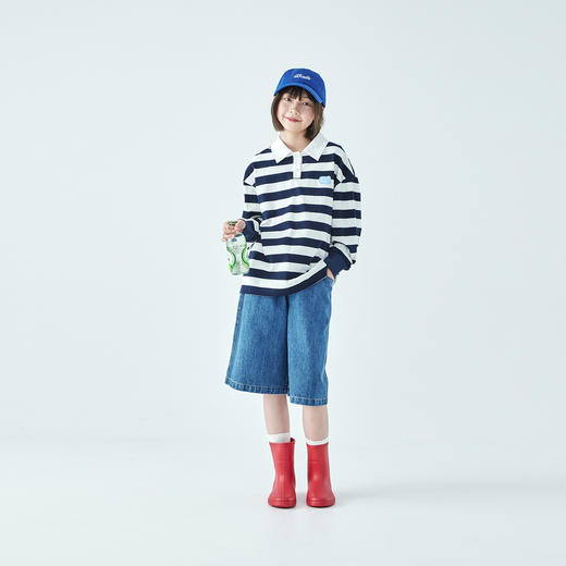 棵初2026年春季新款亲子中大女童黑白格纹长袖T恤polo领纯棉上衣 商品图1