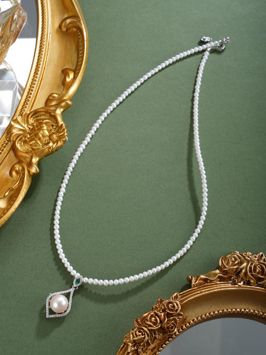 子佩集【清欢长驻】银S925珍珠惜王妃项链【ZZXL006】2.8mm小珠9mm大珠水滴绿点2601 商品图2