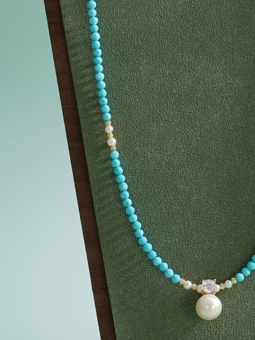 子佩集【福华如海】银S925珍珠惜王妃项链【ZZXL002】3mm蓝珠9mm大珠绿松石2601 商品图3