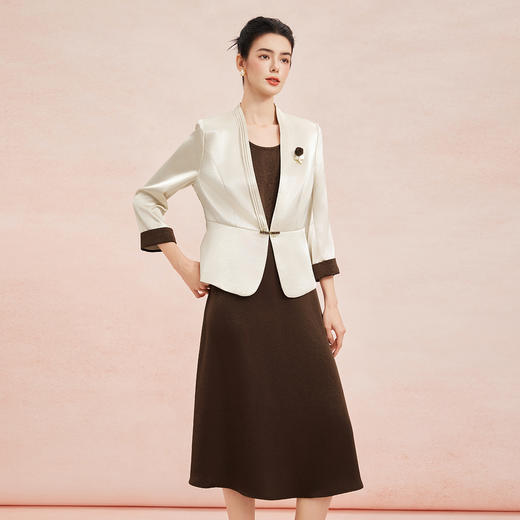 RE801斯尔丽26春季新款无袖连衣裙搭悬垂V领外套连衣裙套装 商品图5