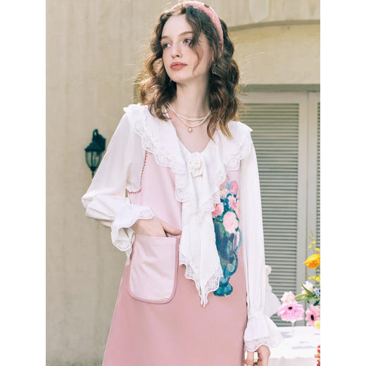 两三事 风荷水露 2026春季新款甜美拼色印花无袖背心裙连衣裙 商品图2