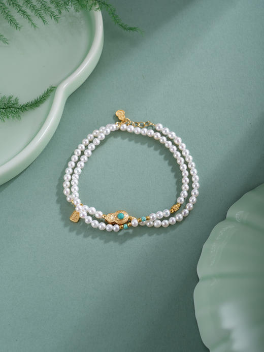 子佩集【福禄灵韵】银S925珍珠惜王妃手链【QNS0002】3mm珠镀金绿松石葫芦2601 商品图8