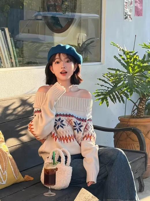 <曾小咸推荐>  费尔岛一字肩毛衣 日常价169 活动价89.99！！【预售款，预计3-15天发货】 商品图0