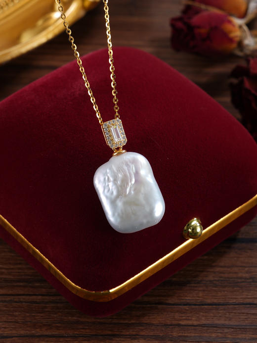 子佩集【灵域仙踪】银S925珍珠惜王妃套链【P2966】14.5*20mm扁珠双色方块巴洛克2601 商品图4