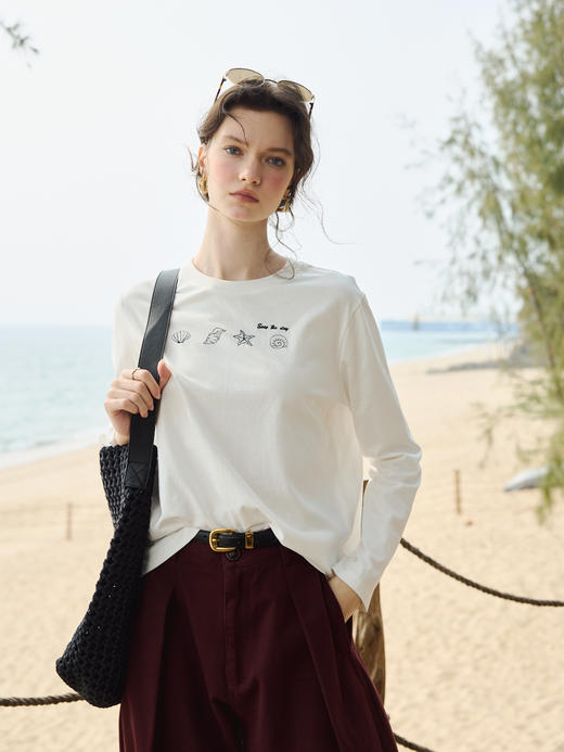 OLrain欧芮儿2026米白色T恤百搭宽松透气休闲上衣 商品图3