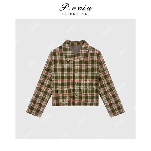 04-6潘依绣丁丁宠粉韩系松弛撞色格纹翻领长袖外套Q31644 商品图0