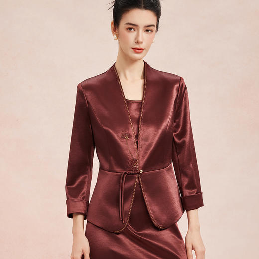 RE802斯尔丽26春季新款无袖连衣裙搭悬垂V领外套套装 商品图4