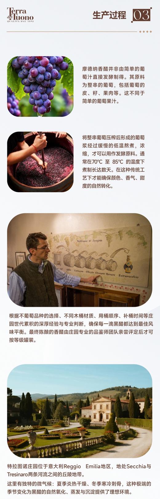 意大利摩德纳黑醋 古法工艺 木桶陈酿 自然熟成 无添加 百年品牌Terra Del Tuono 特拉图诺蓝标香醋 保税仓直邮 正关进口包邮 250ml |百里食 商品图4