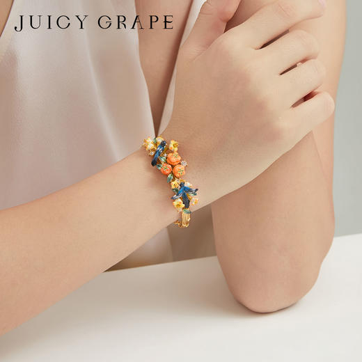 【焕新季】Juicy Grape首饰套装轻奢小众珐琅项链手链耳环戒指新年生日礼物 雀柿呈祥-喜柿连连手链半镯 商品图2