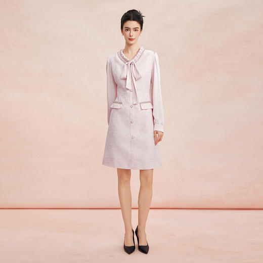 RE812斯尔丽26新款小香风名媛气质高级感修身显瘦优雅白领飘带款连衣裙 商品图3
