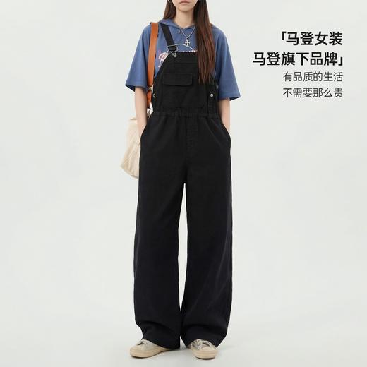马登美式黑色阔腿直筒工装连体背带裤显瘦收腰纯棉吊带裤子女士春 商品图4