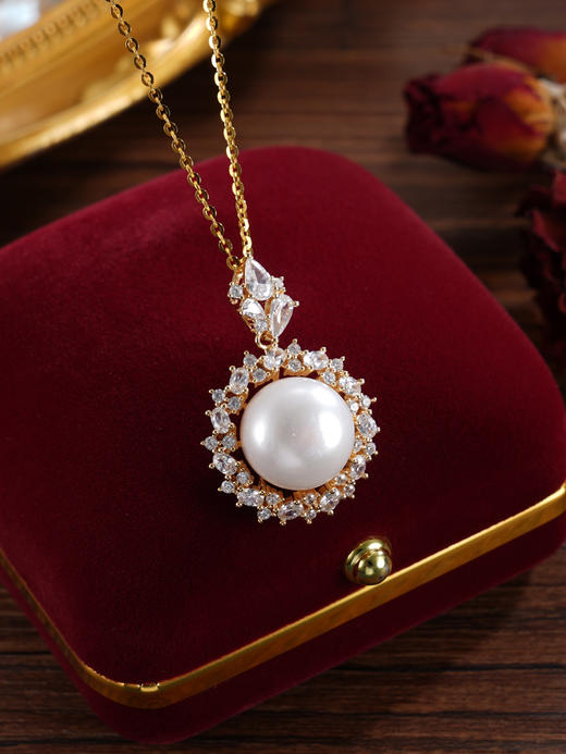 子佩集【缪斯光环】银S925珍珠惜王妃套链【P2571A】12mm珠双色太阳花2601 商品图2