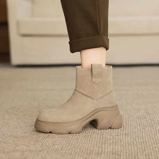 阿么手工女鞋【羊毛】加厚加绒冬季保暖靴子新款洋气女靴秋冬款7CM 商品图2