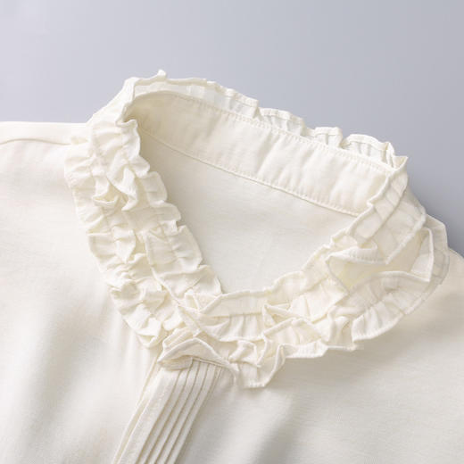 「高货wl」全新升级【铂金会员293/天猫389/差价96】(01430)洛诗琳2026春季新款精纺天丝羊毛轻熟法式小众木耳边衬衫 商品图2