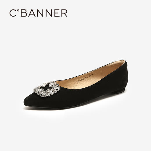 【上新】千百度复古水钻方扣低跟豹纹浅口单鞋女2026春季新款晚晚风平底鞋A26108171 商品图1