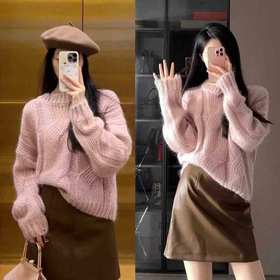  这件烟雾粉毛衣真的美到心坎上！显白显嫩，冬天的C位毛衣～