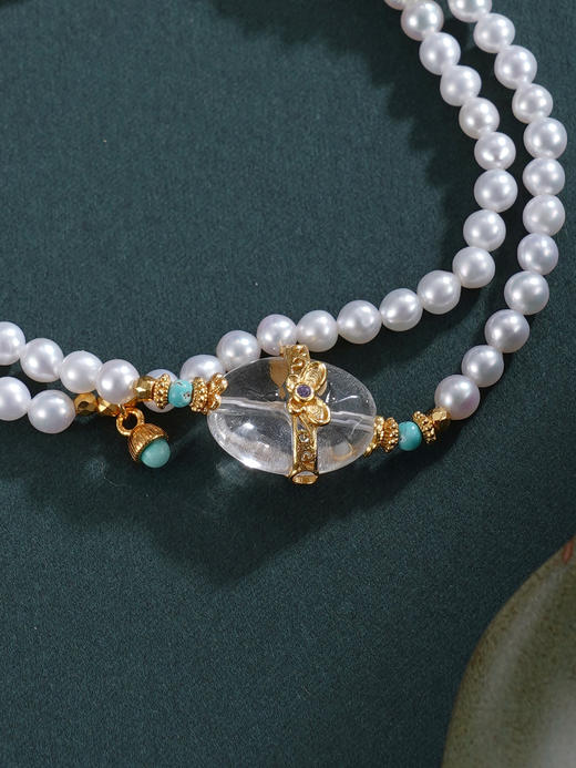 子佩集【庄生晓梦】银S925珍珠惜王妃手链【QNS0017】3mm珠镀金绿松石白水晶2601 商品图6