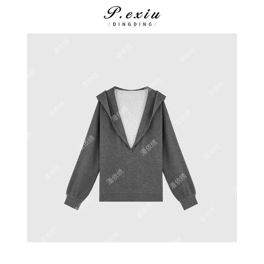 04-2潘依绣丁丁宠粉休闲感叠穿V领连帽半开襟长袖卫衣 W-62455 商品图1
