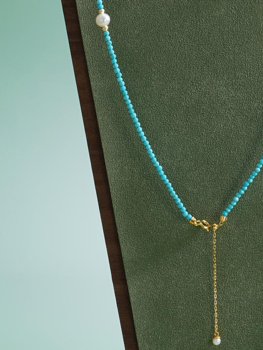 子佩集【福海华光】银S925珍珠惜王妃项链【ZZXL003】2mm蓝珠5.8mm大珠绿松石2601 商品图7