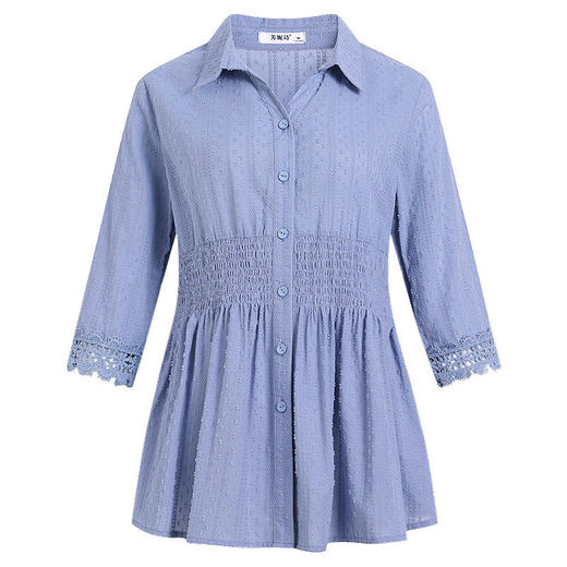 纯棉七分袖衬衫女春夏2025新款上衣全棉女士衬衣中年妈妈收腰小衫 商品图4