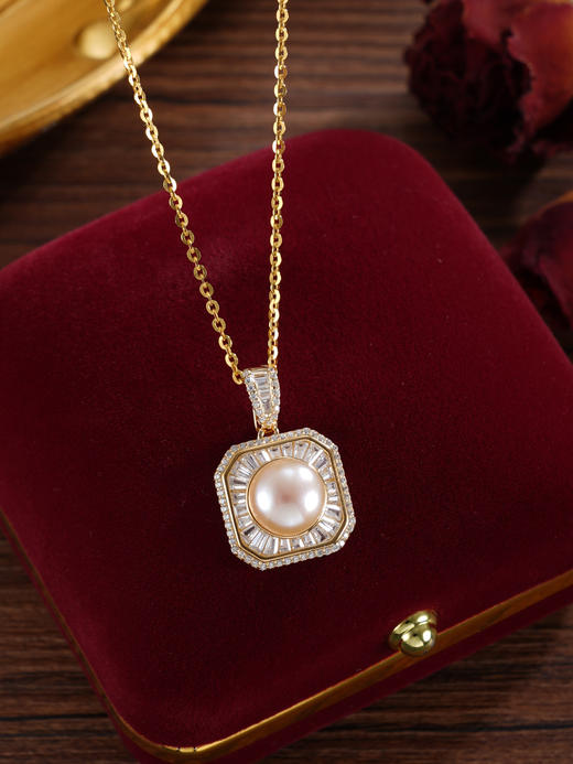 子佩集【永怀珍爱】银S925珍珠惜王妃套链【P2855】8mm珠镀金方块四芒星2601 商品图4