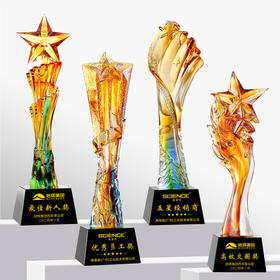 琉璃水晶奖杯五星荣耀银行保险企业年会领导人颁奖高端定制奖杯牌