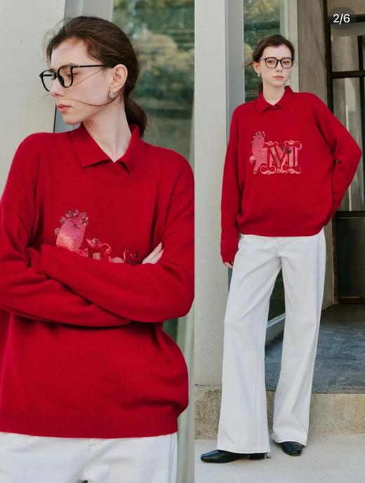 一店k （元厂元纱线🧶）绵羊毛➕山羊绒！CNY限定新年毛衣！字母重工亮片烫钻！26ss新款！随便穿都好看的M@X羊毛羊绒针织衫 商品图0