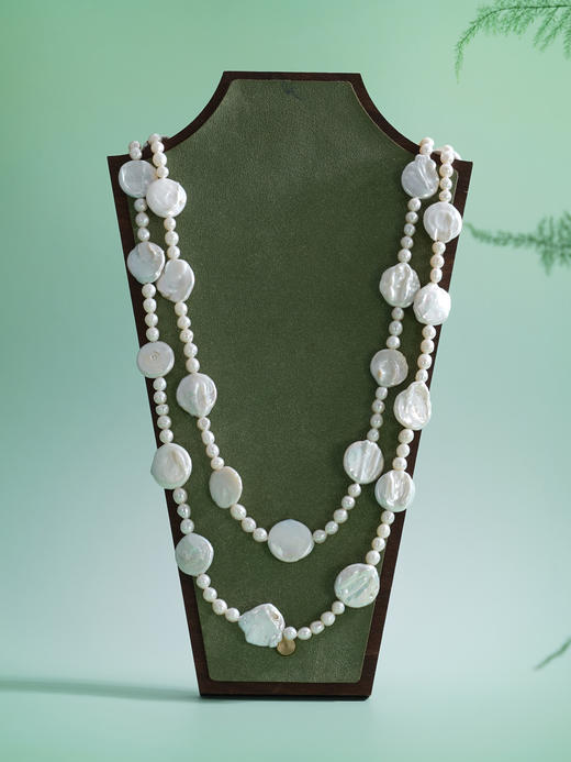 子佩集【挚恋经纬】珍珠惜王妃毛衣链【ZZMYL003】5.5mm小珠16.5mm扁珠镀金巴洛克2601 商品图3