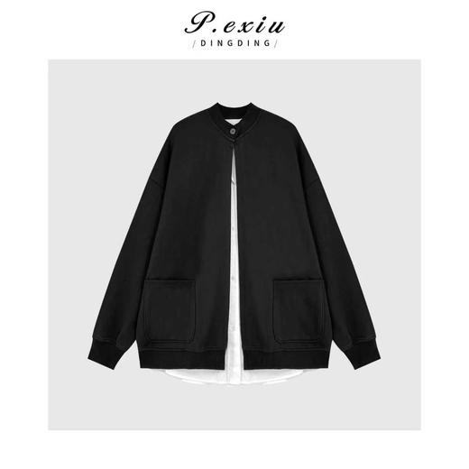 04-6潘依绣丁丁宠粉松弛慵懒风假两件设计长袖圆领外套Q61548 商品图0