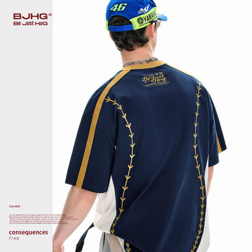 BJHG不计后果 棒球短袖T恤男款夏美式潮牌休闲运动印花宽松上衣女 商品图1