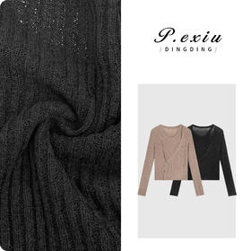04-2潘依绣丁丁宠粉PanYiXiu/潘依绣【春日来信】设计款斜襟气质修身针织上衣 ZZ0510