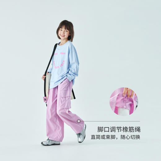 棵初2026年春季新款亲子中大女童防泼水休闲机能裤轻盈宽松直筒裤 商品图1