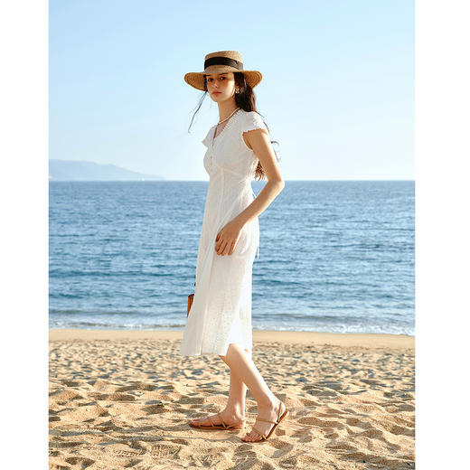 OLrain欧芮儿2026新款女夏季法式优雅白色重工提花肌理无袖连衣裙 商品图2