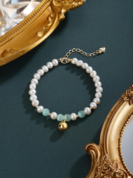 子佩集【无念清响】珍珠惜王妃手链【ZZSL007】5.5-6mm珠镀金铃铛猫眼石2601 商品图8