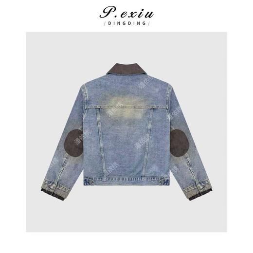 04-6潘依绣丁丁宠粉复古撞色袖口格纹翻领长袖牛仔外套Q21641 商品图1