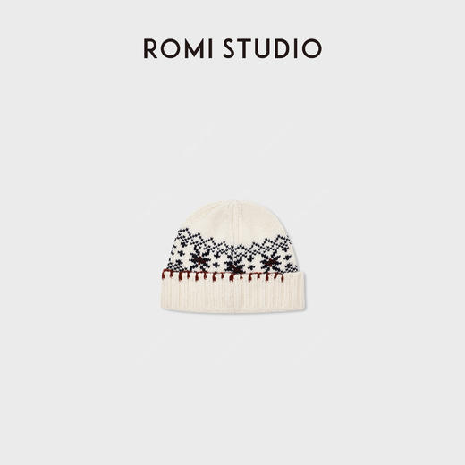ROMI STUDIO“复古费尔岛”100%羊毛提花毛织帽米白冷帽 RWCWP07545 商品图1