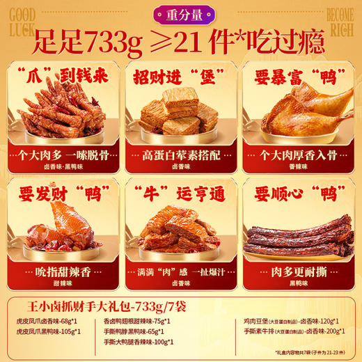王小卤抓财手卤味零食大礼包733克香辣解馋年货必备 商品图2