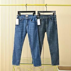 Gucci古驰秋冬新款字母皮标加绒加厚商务休闲弹力直筒牛仔裤