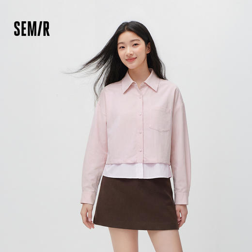 商场同款|森马长袖衬衫女春oversize假两件条纹2026新款温柔上衣 商品图1