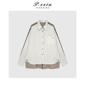 04-2潘依绣丁丁宠粉【两面穿】宽松廓形撞色格纹翻领长袖外套Q66548