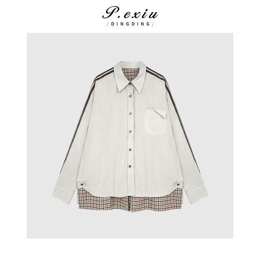 04-2潘依绣丁丁宠粉【两面穿】宽松廓形撞色格纹翻领长袖外套Q66548 商品图0