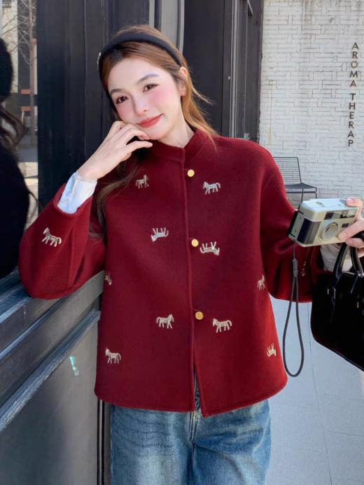 高端款限定小金马进口超细羊毛国风刺绣双面羊毛外套 商品图4